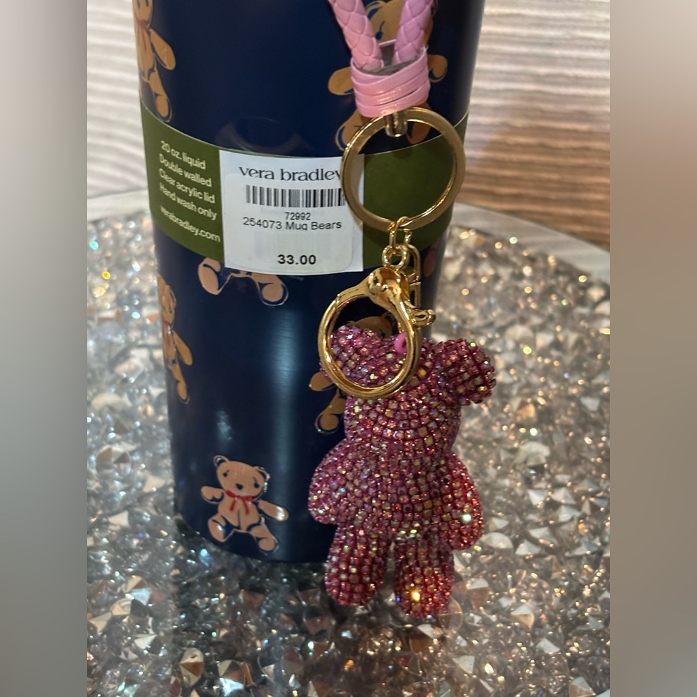 BUNDLE: VERA BRADLEY: Blue Bear Tumbler with Pink Bear Keychain and Card Holder - Picture 5 of 11